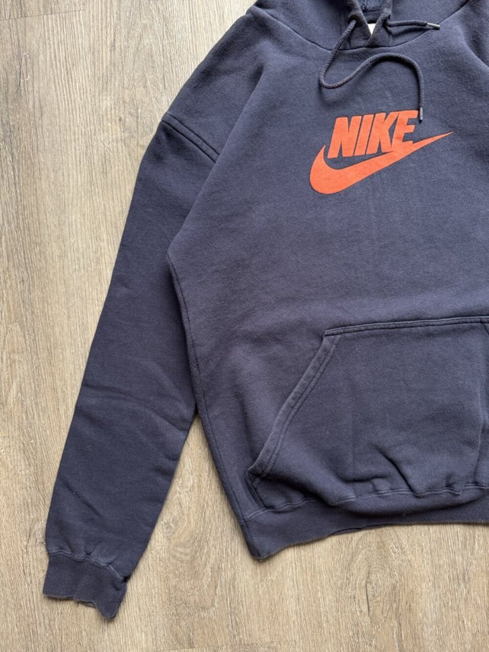 Rare Vintage Y2K Nike Swoosh Spell Out Navy Blue Hoodie XL Grey Tag Sports Hype - Picture 4 of 8